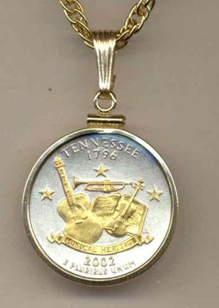 Tennessee Two Tone Plain Edge Statehood Quarter with 18" Rope Necklace