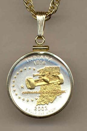 Indiana Two Tone Plain Edge Statehood Quarter with 18" Rope Necklace