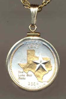 Texas Two Tone Plain Edge Statehood Quarter with 18" Rope Necklace