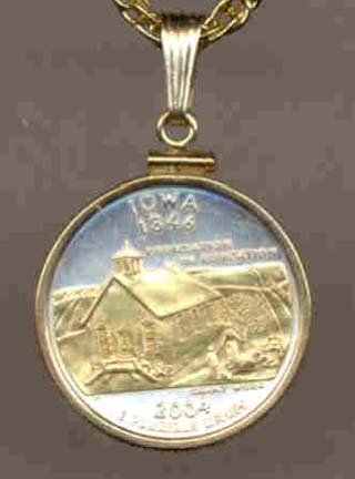 Iowa Two Tone Plain Edge Statehood Quarter with 18" Rope Necklace