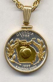 Georgia Two Tone Plain Edge Statehood Quarter with 18" Rope Necklace