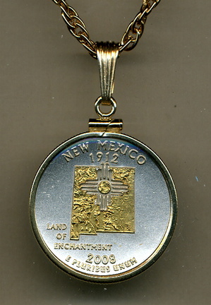 New Mexico Two Tone Plain Edge Statehood Quarter Pendant with 18" Rope Necklace