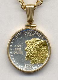 New Hampshire Two Tone Plain Edge Statehood Quarter with 18" Rope Necklace