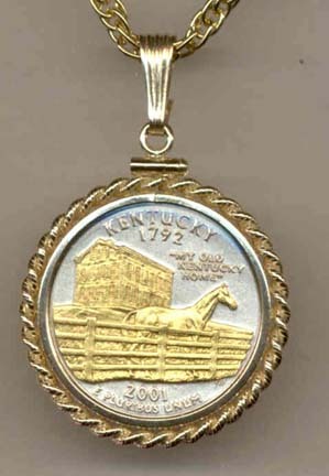 Kentucky Two Tone Rope Bezel Statehood Quarter with 18" Rope Necklace