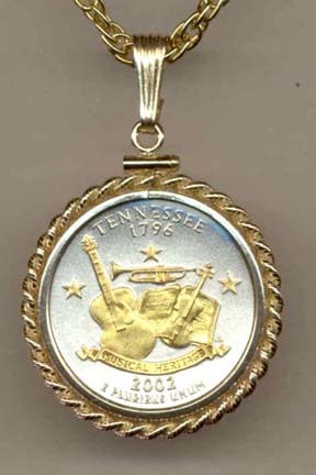 Tennessee Two Tone Rope Bezel Statehood Quarter with 18" Rope Necklace