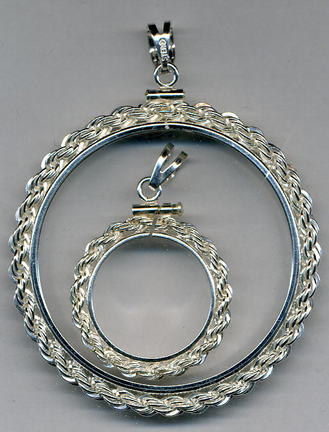 Rope Style Sterling Silver Coin Necklace Bezel / Pendant (Dime Size)
