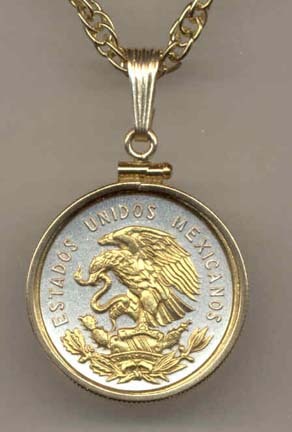Mexican 10 Centavo “Eagle” Two Tone Gold Filled Bezel Coin with 18" Necklace
