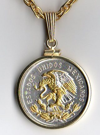 Mexican 10 Centavo "Eagle" Two Tone Plain Bezel Coin with 18" Chain