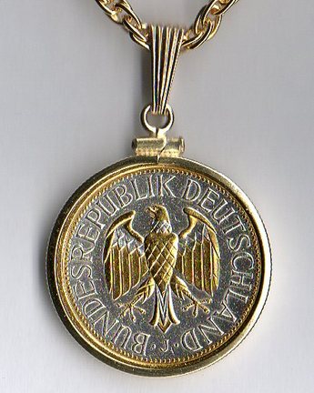 German 1 Mark "Eagle" Two Tone Plain Bezel Coin with 18" Chain