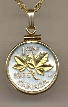 Canadian Penny “Maple Leaf” Two Tone Gold Filled Bezel Coin with 18" Necklace