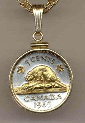 Canadian Nickel “Beaver” Two Tone Gold Filled Bezel Coin with 18" Necklace