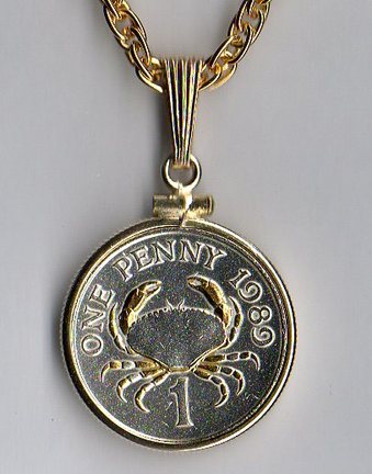 Guernsey Penny "Crab" Two Tone Plain Bezel Coin with 18" Chain