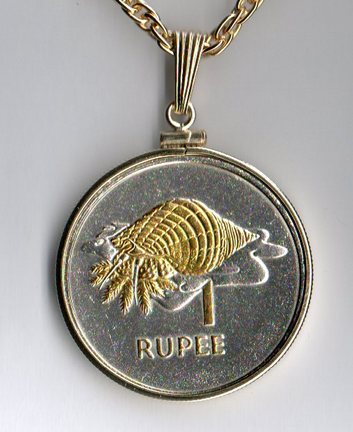 Seychelles 1 Rupee "Conch" Two Tone Plain Bezel Coin with 24" Chain