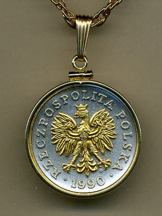 Polish 50 Zlotych "Eagle" Two Tone Gold Filled Bezel Coin Pendant with 18" Chain