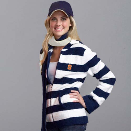 Syracuse Orange (Orangemen) Women's Full Zip Rugby Hoodie (Navy / White)