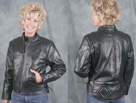 Ladies Black Vented Side Lace Motorcycle Jacket