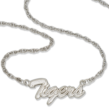 Auburn Tigers 18" "Tigers" Script Necklace - Sterling Silver Jewelry