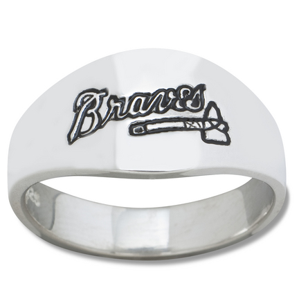 Atlanta Braves Logo Men's Enamel Sterling Silver Band Ring (Size 11)
