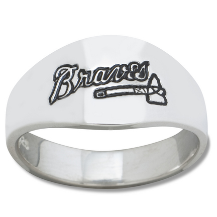 Atlanta Braves Logo Men's Enamel Sterling Silver Band Ring (Size 12)