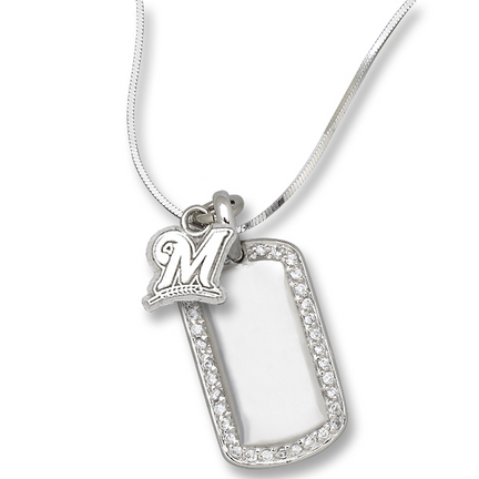 Milwaukee Brewers 3/8" "M" on Sterling Silver Mini Dog Tag Necklace