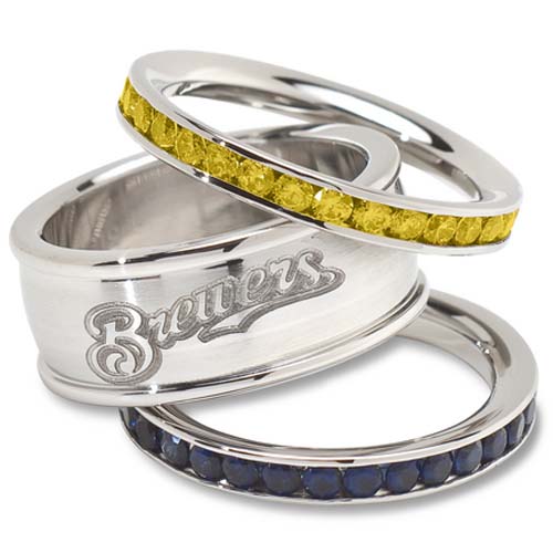 Milwaukee Brewers Logo Crystal Stacked Ring Set (Size 8)