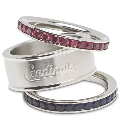 St. Louis Cardinals Logo Crystal Stacked Ring Set (Size 8)