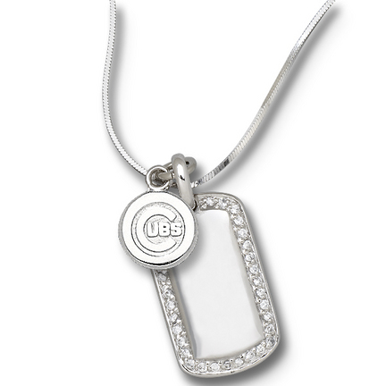 Chicago Cubs 3/8" "C Cubs" Logo on Sterling Silver Mini Dog Tag Necklace