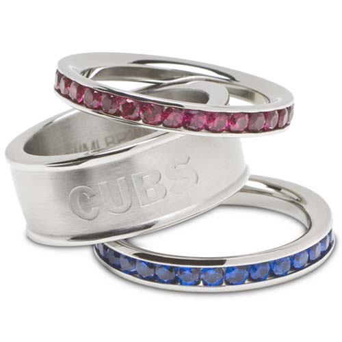 Chicago Cubs Logo Crystal Stacked Ring Set (Size 8)