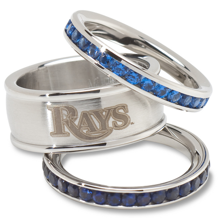 Tampa Bay Rays Logo Crystal Stacked Ring Set (Size 6)