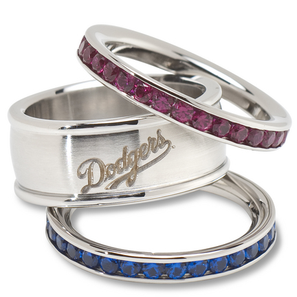 Los Angeles Dodgers Logo Crystal Stacked Ring Set (Size 6)