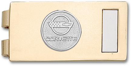 Chevy Corvette C4 5/8" Sterling Silver Round Logo on Two Tone (Gold Plated with Nickel Plated Insert) Money Clip