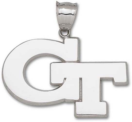 Georgia Tech Yellow Jackets  2" W x 1 1/4" H Giant "GT" Pendant - Sterling Silver Jewelry