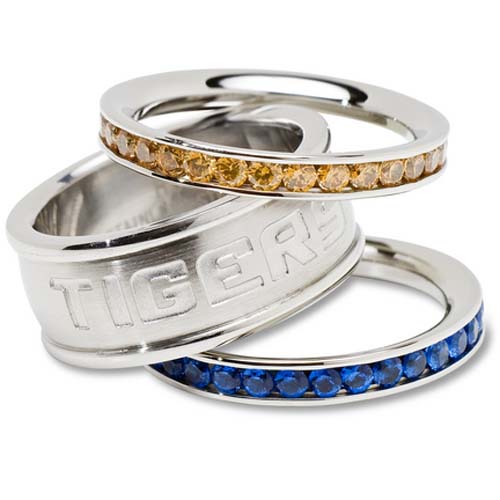 Louisiana State (LSU) Tigers Logo Crystal Stacked Ring Set (Size 7)