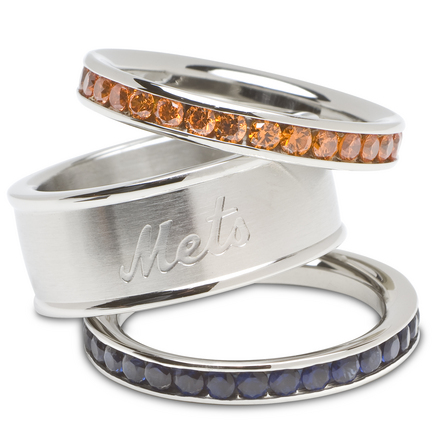 New York Mets Logo Crystal Stacked Ring Set (Size 8)