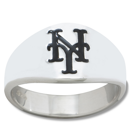 New York Mets Logo Men's Enamel Sterling Silver Band Ring (Size 10)