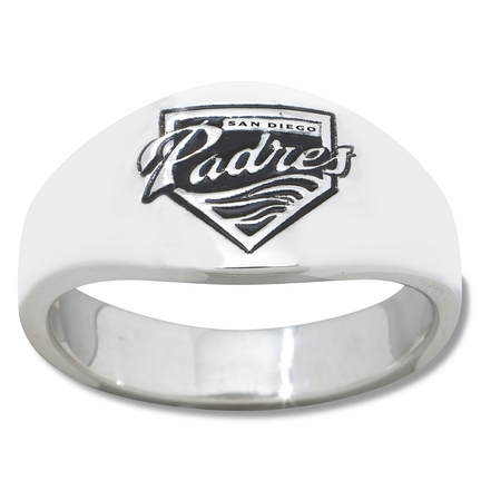San Diego Padres Logo Men's Enamel Sterling Silver Band Ring (Size 11)