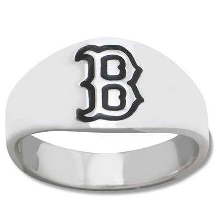 Boston Red Sox Logo Men's Enamel Sterling Silver Band Ring (Size 11)
