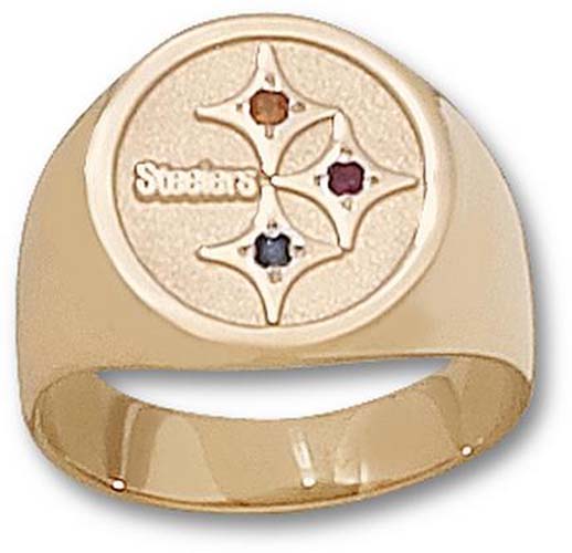 Pittsburgh Steelers 5/8" 14KT Gold Logo with Stones on Sterling Silver Men's Ring (Size 11)