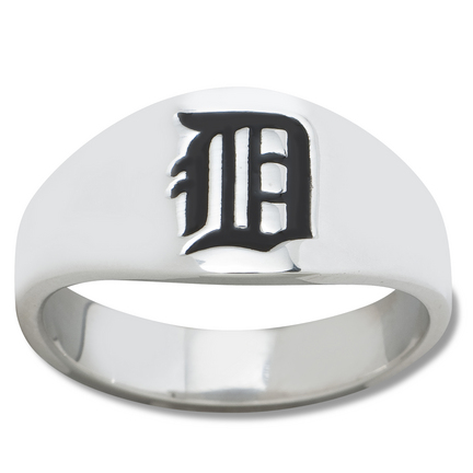 Detroit Tigers Logo Men's Enamel Sterling Silver Band Ring (Size 11)