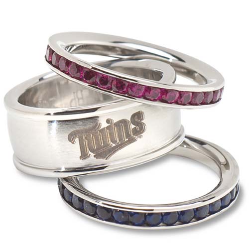 Minnesota Twins Logo Crystal Stacked Ring Set (Size 6)