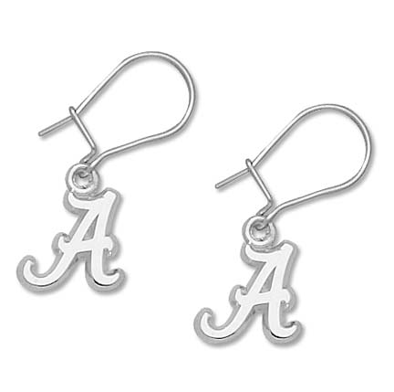 Alabama Crimson Tide 3/8" Script "A" Dangle Earrings - Sterling Silver Jewelry