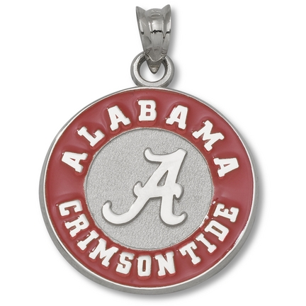 Alabama Crimson Tide 3/4" "Alabama Crimson Tide A" Round Enameled Pendant - Sterling Silver Jewelry
