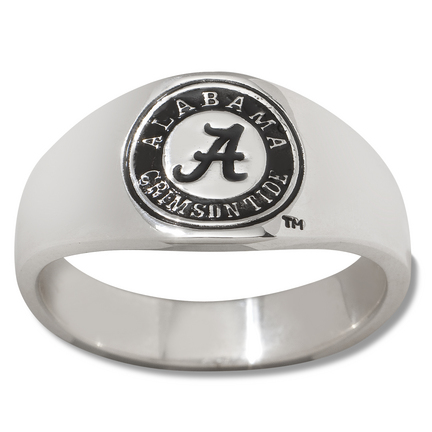 Alabama Crimson Tide Logo Men's Enamel Sterling Silver Band Ring (Size 10)