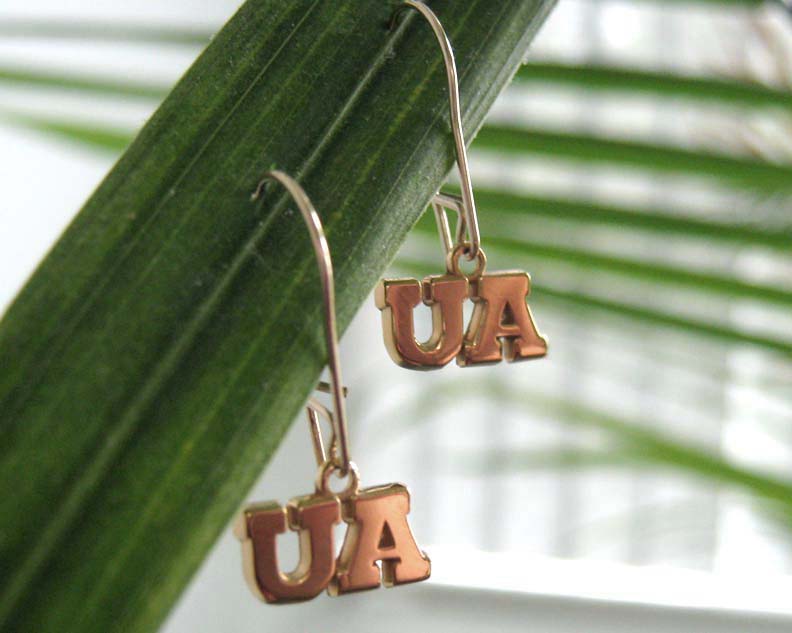 Arizona Wildcats 3/8" "UA" Dangle Earrings - 10KT Gold Jewelry
