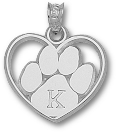 Kentucky Wildcats "Heart with Paw and K" Pendant - Sterling Silver Jewelry