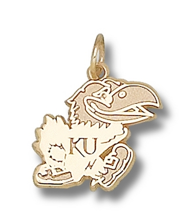 Kansas Jayhawks Polished "Jayhawk" 1/2" Charm - 14KT Gold Jewelry
