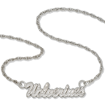 Michigan Wolverines 18" "Wolverines" Script Necklace - Sterling Silver Jewelry