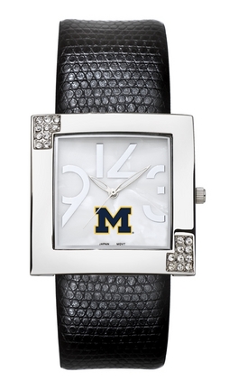 Michigan Wolverines Womenâ€™s Glamour Watch with Leather Strap