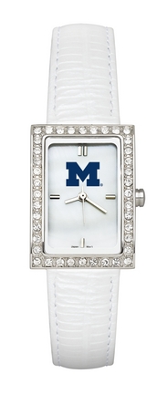 Michigan Wolverines Women's Allure Watch with White Leather Strap