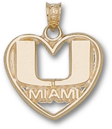Miami Hurricanes "U Miami" Heart Pendant - 14KT Gold Jewelry